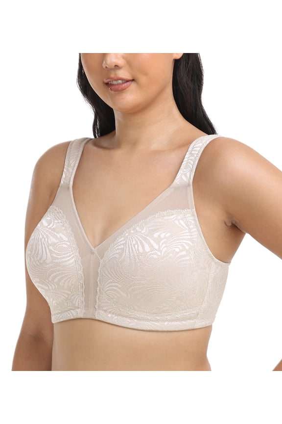 Women's Full Coverage Plus Size Comfort Double Support Unpadded Wirefree Minimizer Bra(Peacock tail Beige,40DDD)