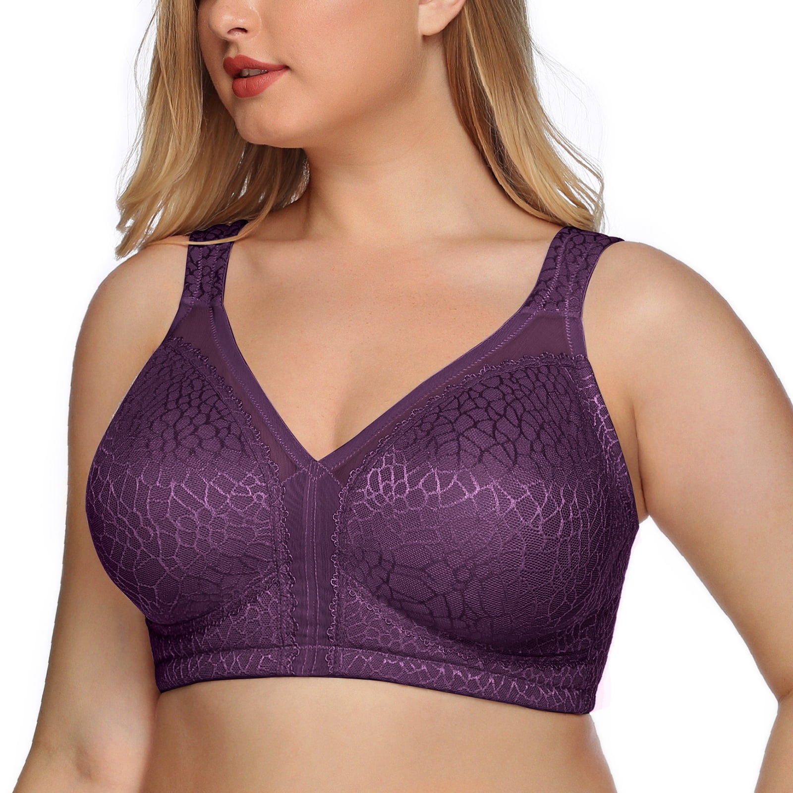 Buy Exclare Women's Plus Size Comfort Full Coverage Double Support Unpadded  Wirefree Minimizer Bra, Flower Purple, 38C at