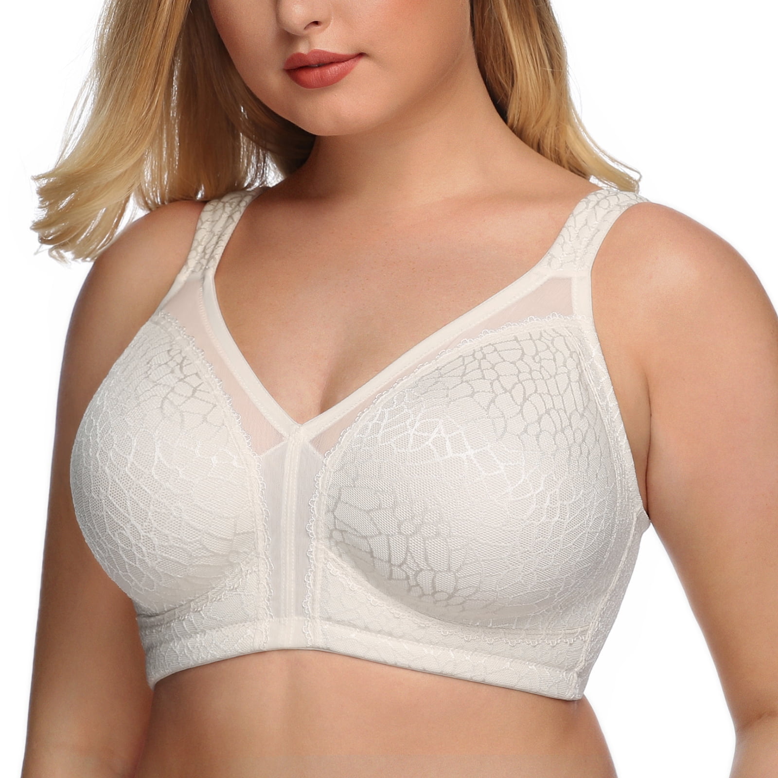 Exclare Women's Full Coverage Plus Size Comfort Double Support Unpadded  Wirefree Minimizer Bra(White,44DD)