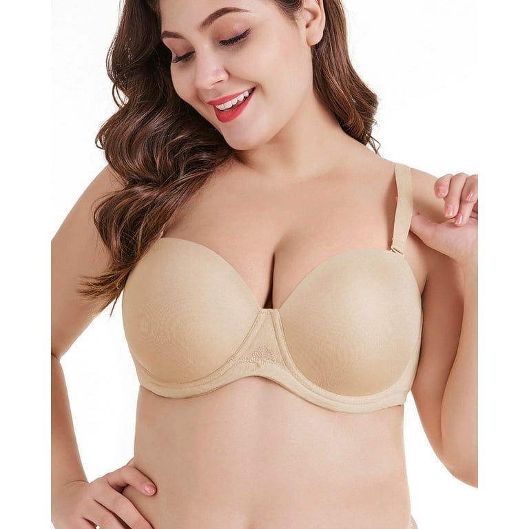 Exclare Women's Multiway Strapless Bra Full Figure Underwire Contour Beauty  Back Plus Size Bra(Beige,32C)