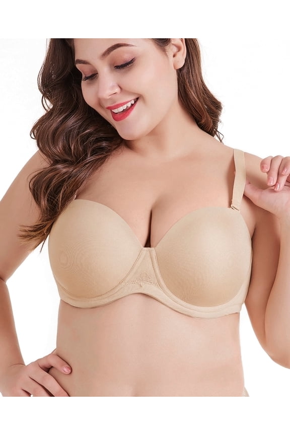 Women's Multiway Strapless Bra Full Figure Underwire Contour Beauty Back Plus Size Bra(Beige,32DD)