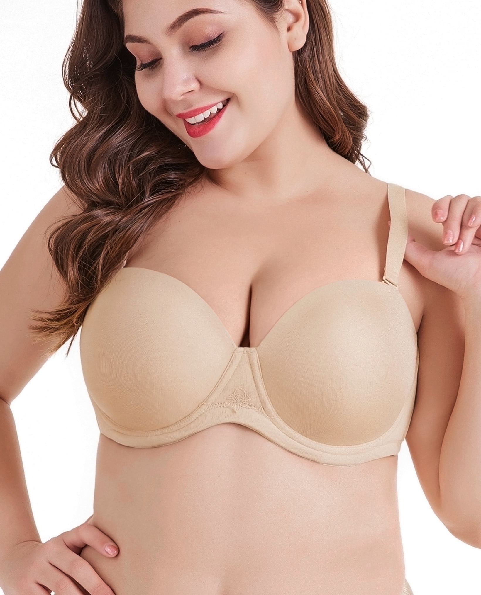  Womens Strapless Bra Unlined Underwire Minimizer Plus Size  Support Brown Hibiscus 36G