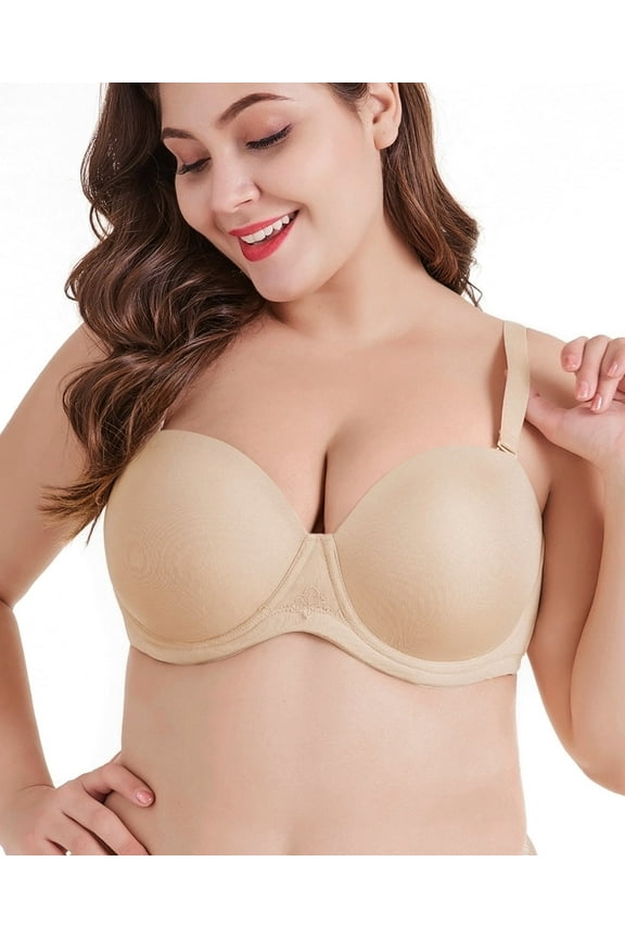 Women's Multiway Strapless Bra Full Figure Underwire Contour Beauty Back Plus Size Bra(Beige,42DD)