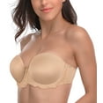 thumbnail image 1 of Exclare Women's Multiway Strapless Lace Bra Full Figure Underwire Contour Beauty Back Plus Size Bra(Beige,34DD), 1 of 6
