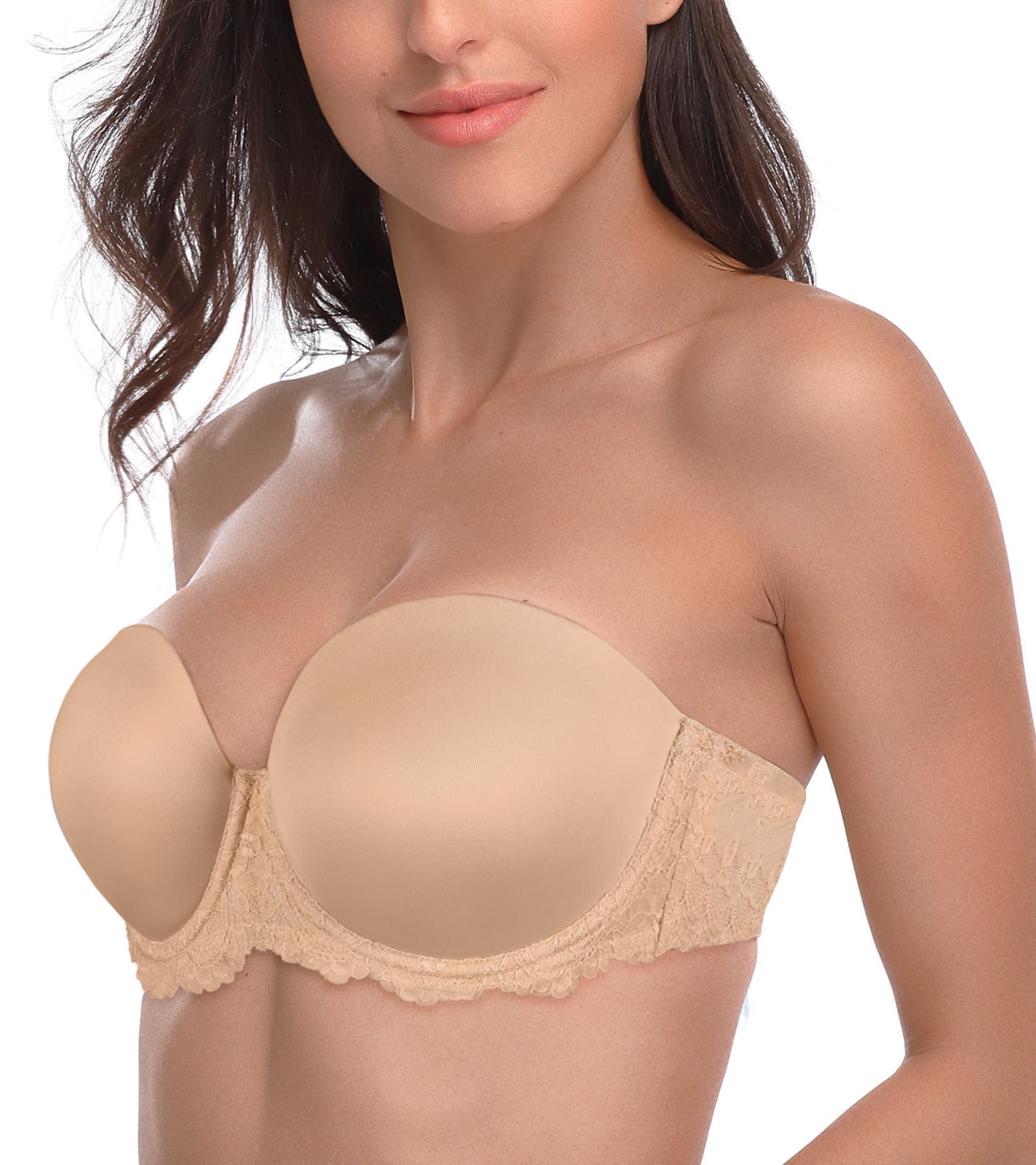 Exclare Women's Multiway Strapless Bra Full Figure Underwire Contour Beauty Back  Plus Size Bra(Beige,36H) 