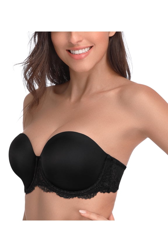 Women's Multiway Strapless Lace Bra Full Figure Underwire Contour Beauty Back Plus Size Bra(Black,36DDD)