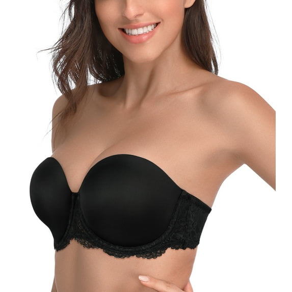 Exclare Women's Multiway Strapless Lace Bra Full Figure Underwire Contour Beauty Back Plus Size Bra(Black,42DD)