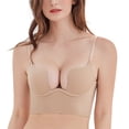 thumbnail image 1 of Exclare Women's Plunge Deep Backless Bra Push Up Multiway Seamless Low Cut Bra(Beige,36D), 1 of 6