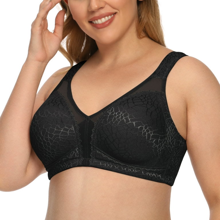 Exclare Women's Plus Size Comfort Full Coverage Double Support Unpadded  Wirefree Minimizer Bra (34DDD, Black) 