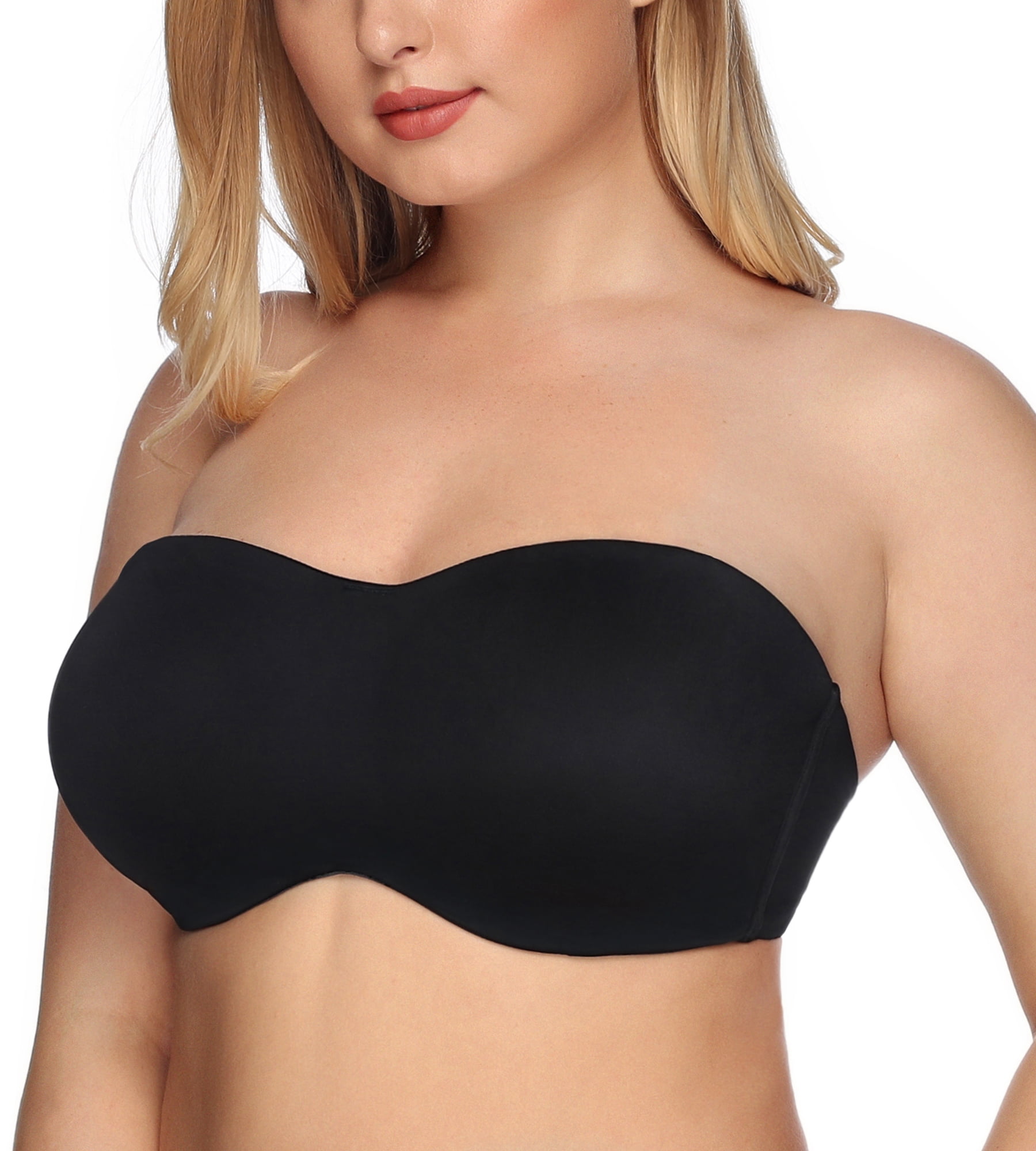 Exclare Women's Seamless Bandeau Unlined Underwire Minimizer Strapless Bra  for Large Bust(Black,34B) 