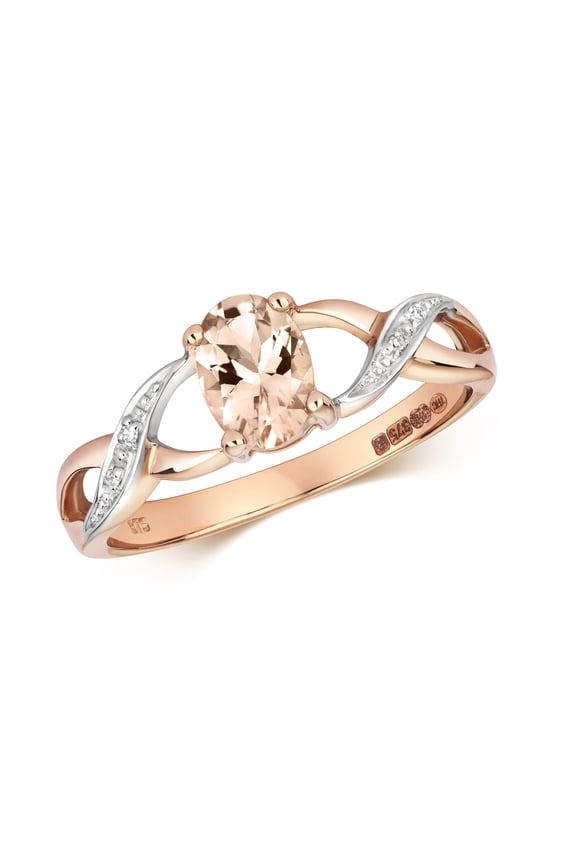 Exclusive 9k Rose Gold Women Diamond Ring Brilliant Cut H - PK with Morganite