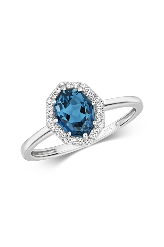 Exclusive 9k White Gold Women Diamond Ring Brilliant Cut 0.07 Carat HI - I1 with London BlueTopaz