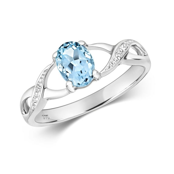 Exclusive 9k White Gold Women Diamond Ring Brilliant Cut H - PK with Aquamarine