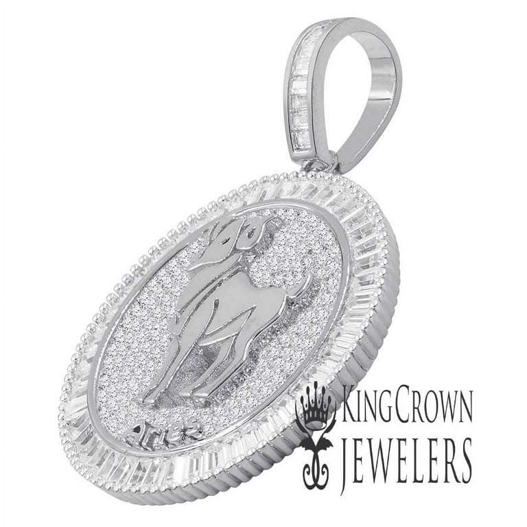 Exclusive Custom Piece Zodiac Sign Round Medallion White Gold Tone