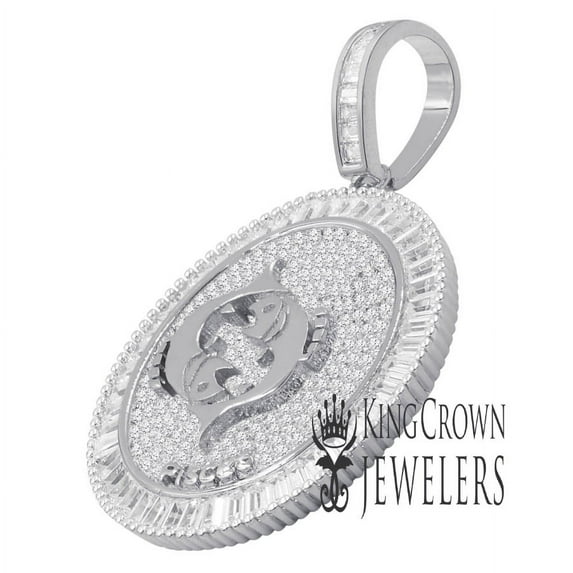 Exclusive Custom Piece Zodiac Sign Round Medallion White Gold Tone Pisces Fish Astrology Horoscope Unisex Pendent Charm 2''