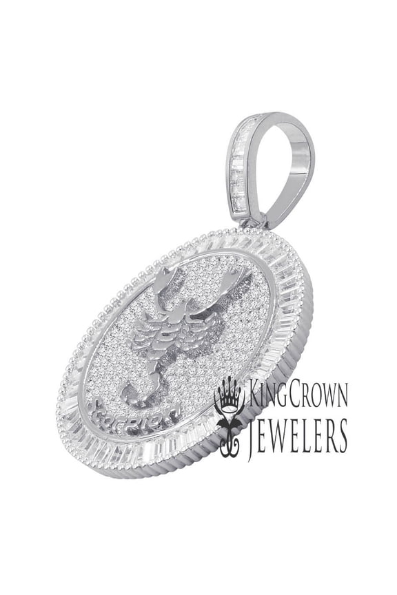 Exclusive Custom Piece Zodiac Sign Round Medallion White Gold Tone Scorpio Astrology Horoscope Unisex Lucky Pendent Charm 2''