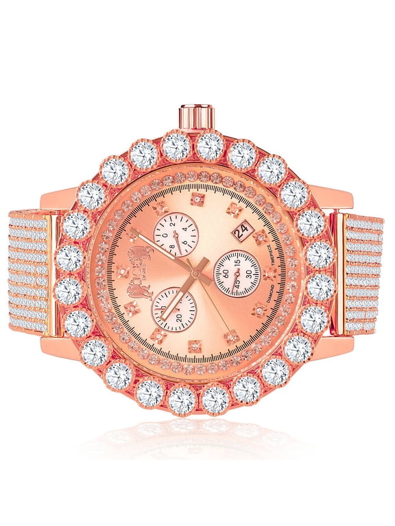 Exclusive Custom Time Piece Celebrity Inspired Lab Diamonds Rose Gold Tone Iced Out Khronos Jo Rodeo Watch W/Date Function