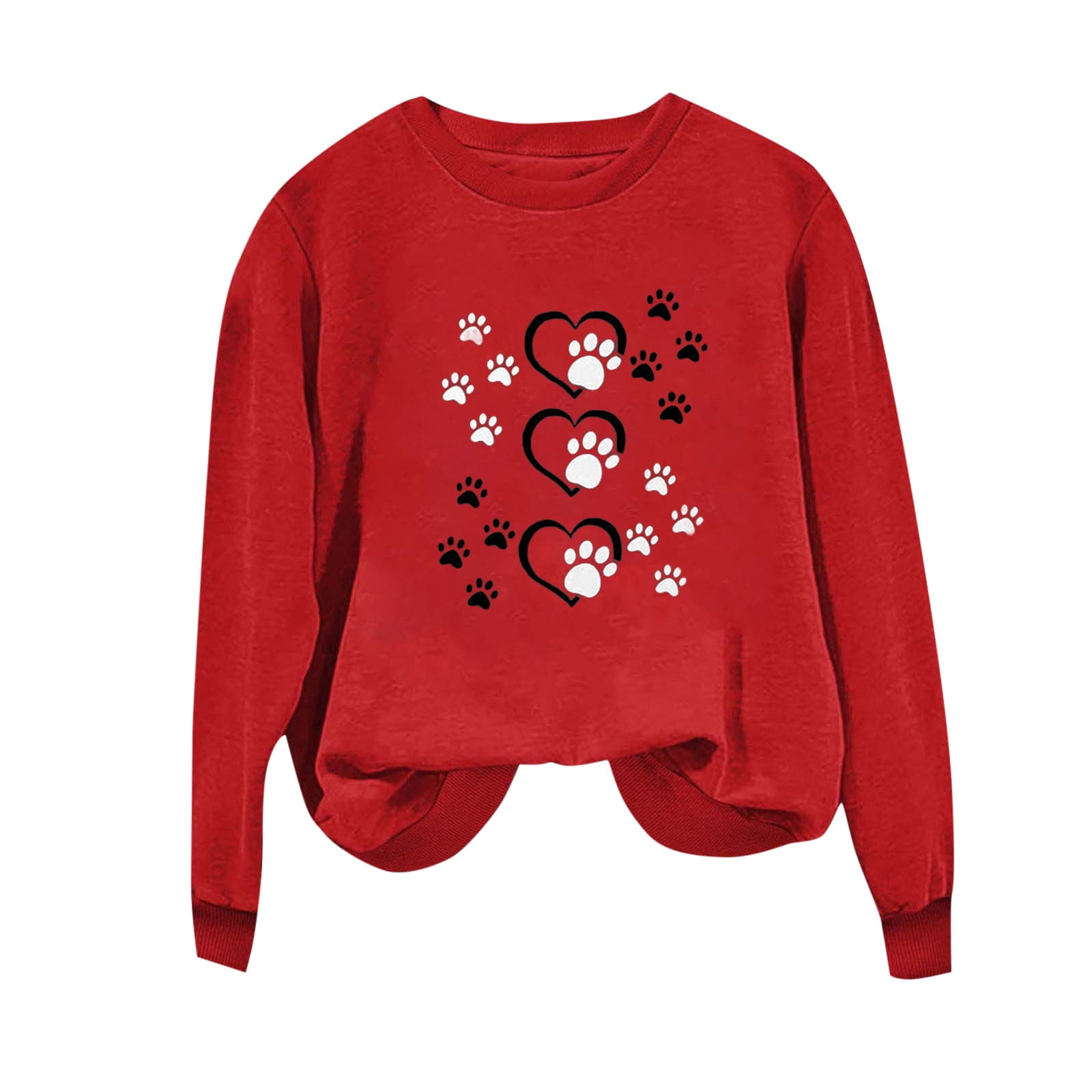 Exclusive Deal! Mgdomb Crewneck Sweatshirts Women Cute Dog Paw Heart