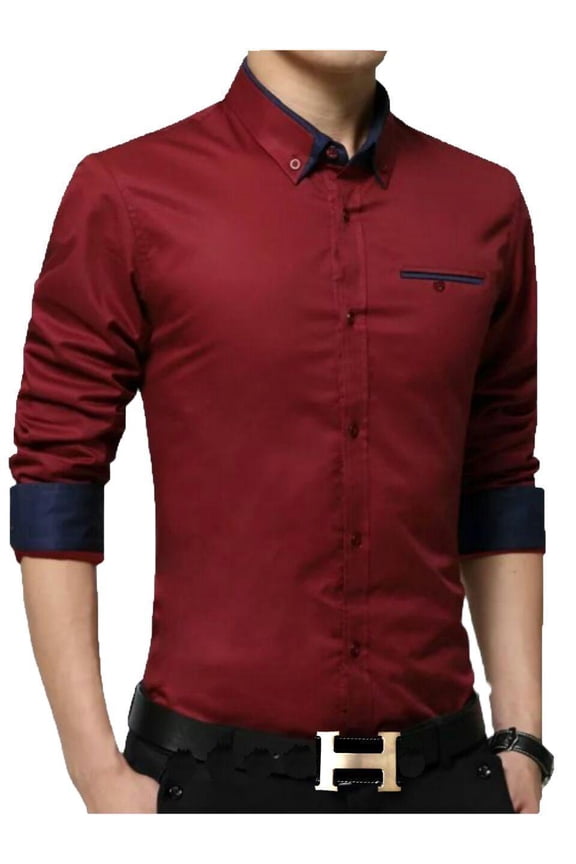 Exclusive Designer Maroon Cotton Casual Solid Shirt for Men