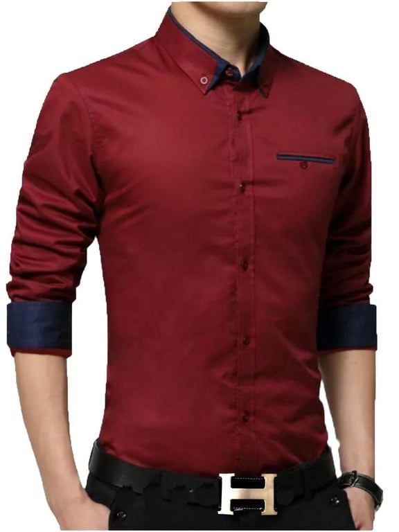Exclusive Designer Maroon Cotton Casual Solid Shirt for Men