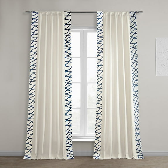 Exclusive Fabrics Ellis Solid Cotton Bordered Curtain (1 Panel) 50 X 96 - Ellis Blue