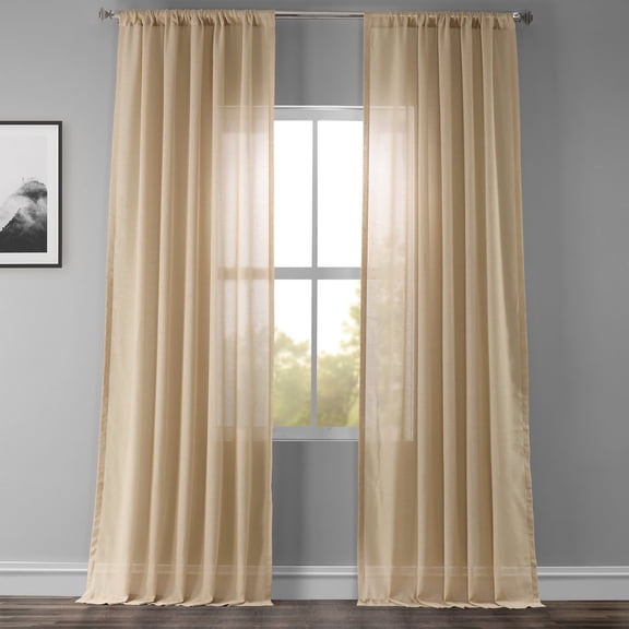 Exclusive Fabrics Faux Linen Sheer Curtain (1 Panel) Raffia Tan 50 X 108 108 Inches