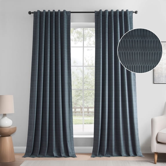 Exclusive Fabrics Lounge Embossed Velvet Curtains - Room Darkening Rod Pocket Curtain for Bedroom & Living Room (1 Panel) 50 X 108 - Deep Blue