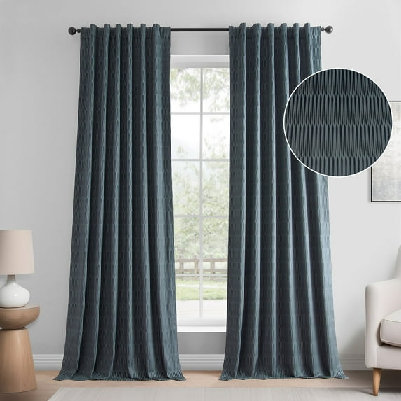 Exclusive Fabrics Lounge Embossed Velvet Curtains - Room Darkening Rod Pocket Curtain for Bedroom & Living Room (1 Panel) 50 X 96 - Deep Blue