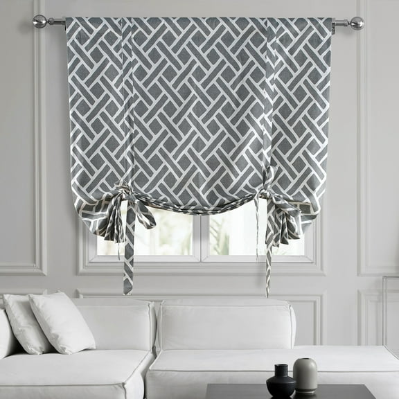 Exclusive Fabrics  Martinique Printed Cotton Room Darkening Tie-Up Window Shades - 46 X 63 Martinique Grey