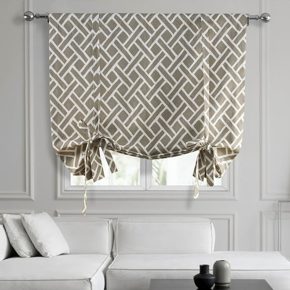 Exclusive Fabrics Martinique Printed Cotton Room Darkening Tie-Up Window Shades - 46 X 63 Martinique Taupe