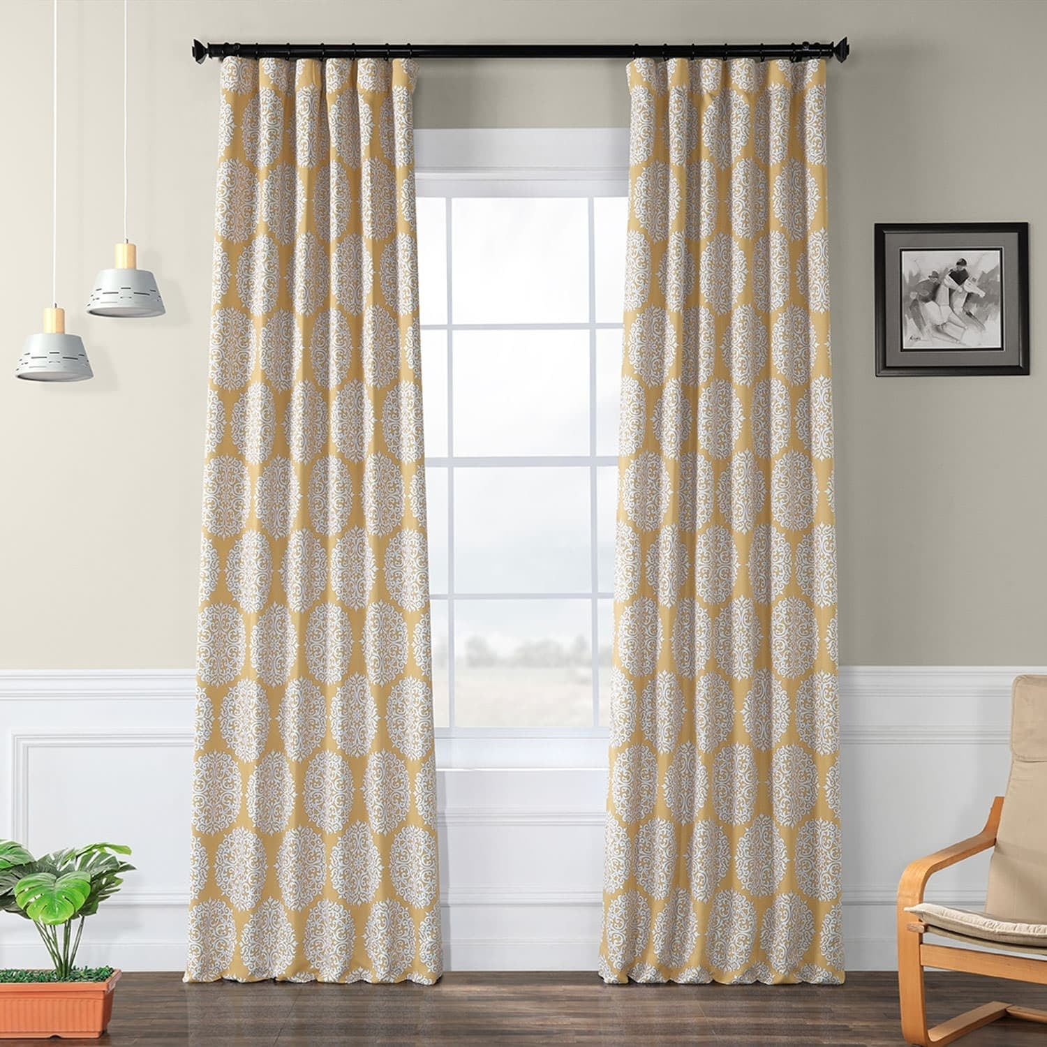 Meridian Gold and Gray Polyester Blackout Curtain Panels