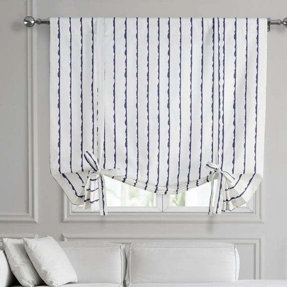 Exclusive Fabrics  Sharkskin Printed Cotton Tie-Up Window Shade (1 Panel) 46 X 63 - Sharkskin Blue Stripe