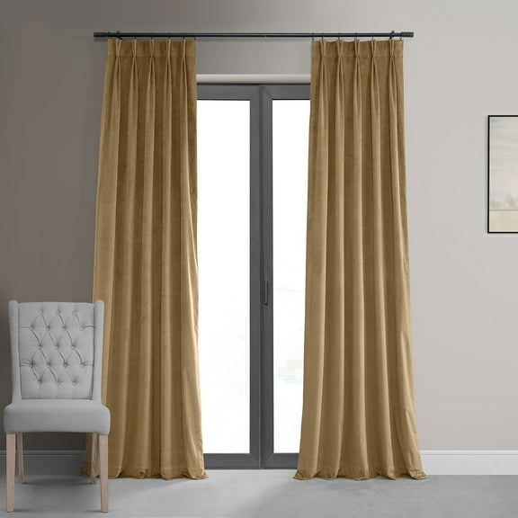 Exclusive Fabrics  Signature Pleated Blackout Velvet Curtain (1 Panel) Amber Gold 25 X 108 108 Inches