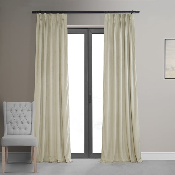 Exclusive Fabrics Signature Pleated Blackout Velvet Curtain (1 Panel) Cool Beige 25 X 120 120 Inches