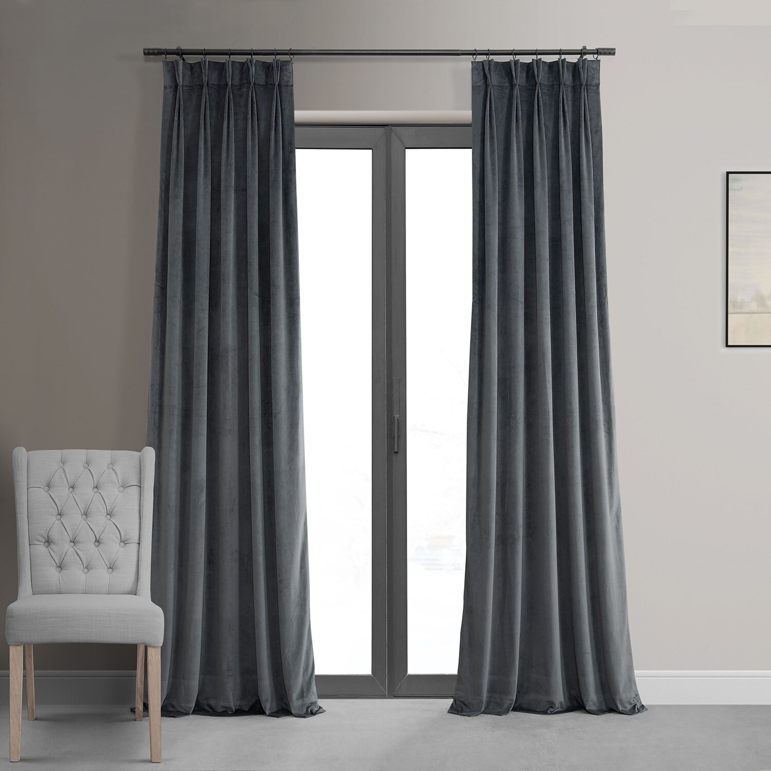 Exclusive Fabrics  Signature Pleated Blackout Velvet Curtain (1 Panel) Distance Blue Grey 25 X 120 120 Inches