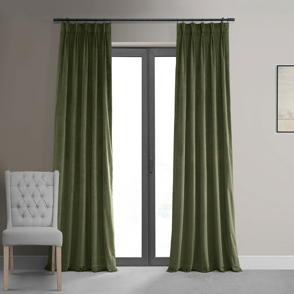 Exclusive Fabrics  Signature Pleated Blackout Velvet Curtain (1 Panel) Hunter Green 25 X 108 108 Inches