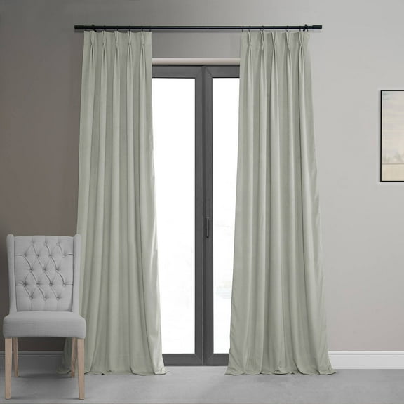 Exclusive Fabrics Signature Pleated Blackout Velvet Curtain (1 Panel) Reflection Grey 25 X 120 120 Inches