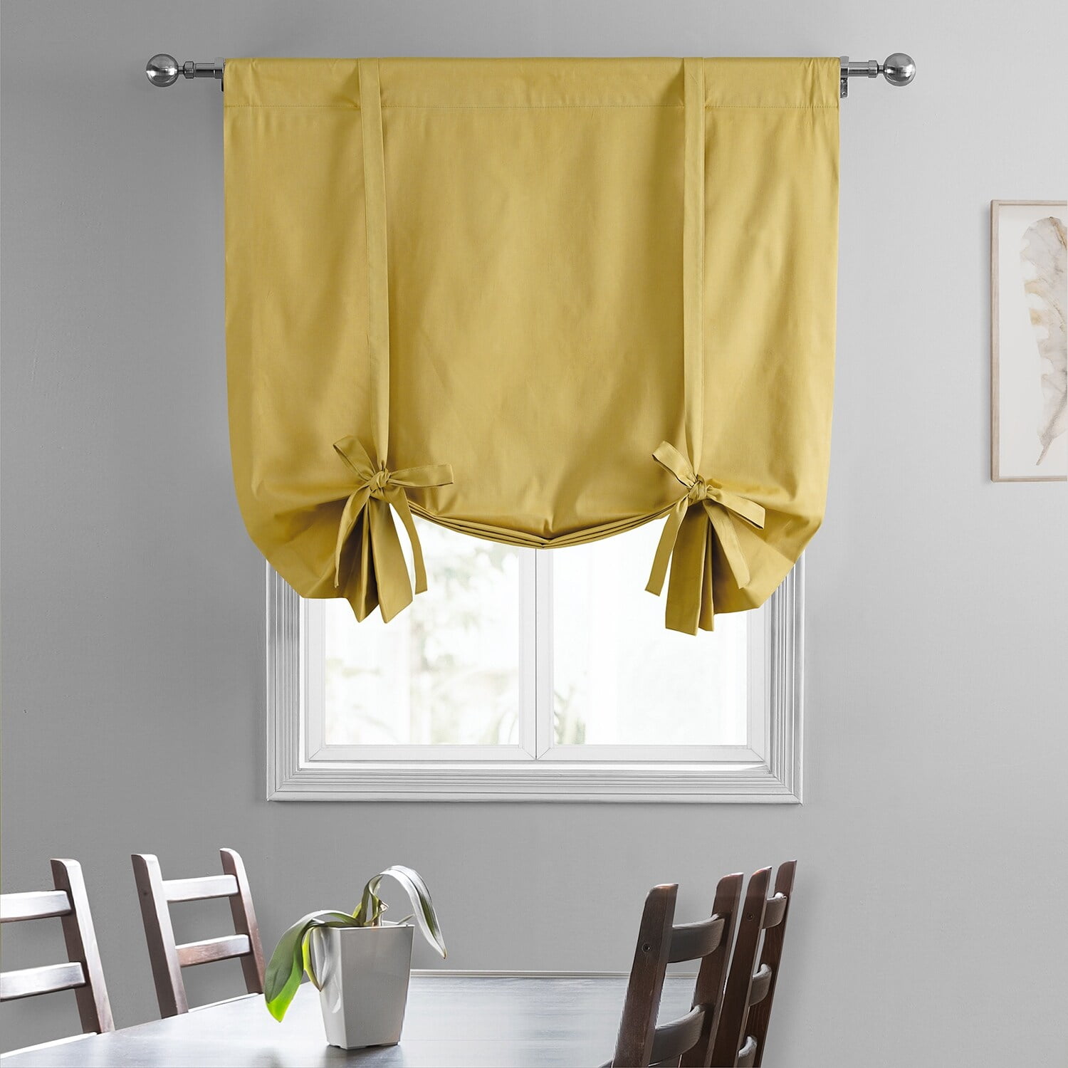 Ochre Yellow Cotton Blackout Tie-Up Window Shade Panel