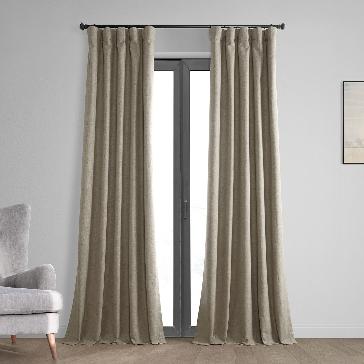 Exclusive Fabrics  Vintage Thermal Cross Linen Weave Blackout Curtain (1 Panel) Warm Taupe 50 X 108 108 Inches