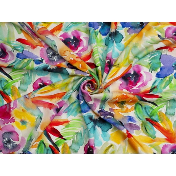 Exclusive Garden Greeting Viscose Challis Fabric Multicoloured - per yard