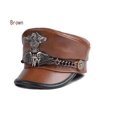 thumbnail image 1 of Exclusive German Cap Man Genuine Leather Flat Top Hat Korean Fashion Mark Chain Punk Locomotive Casquette Male ,Durable Quality, 1 of 7