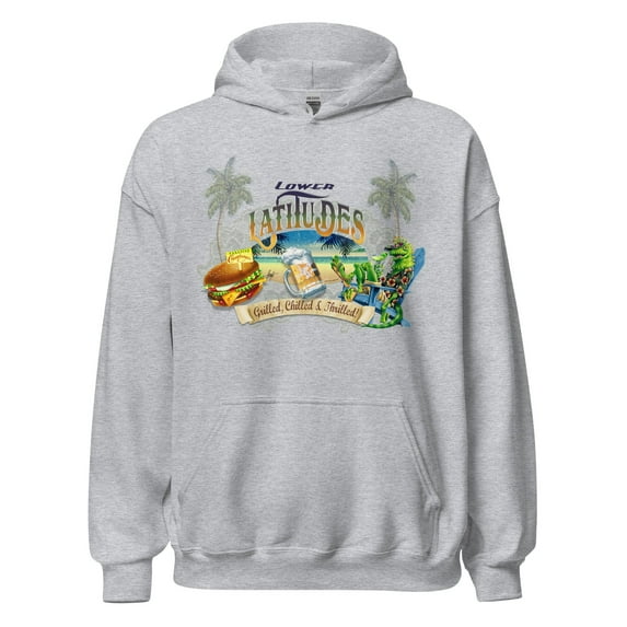 Exclusive Grill Chill Thrill Lower Latitudes Cheeseburger Beer Beach Hoodie