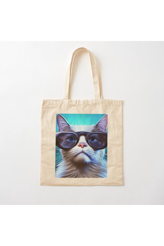 Exclusive Groovy Fashionable Haute Cat With Glasses Canvas Tote Bags, Reusable Shopping Bag