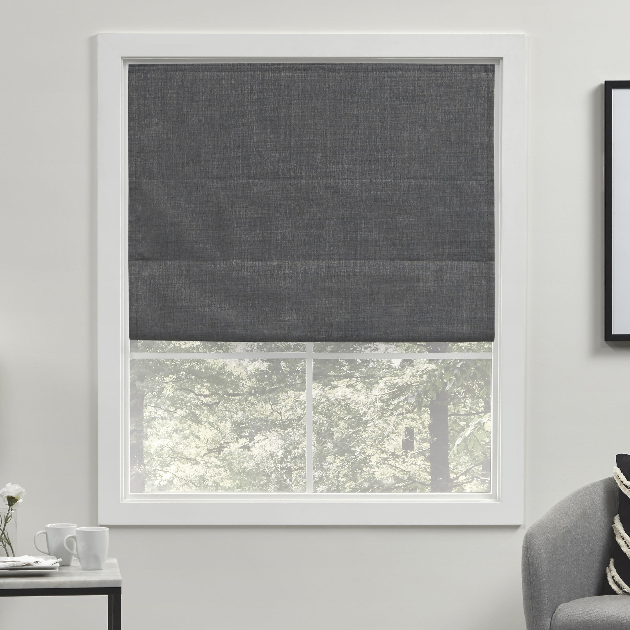 Exclusive Home 100% Blackout Fabric Roman Window Shade, Grey 23"x64"