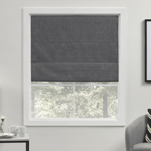 Exclusive Home 100% Blackout Fabric Roman Window Shade, Grey 23"x64"