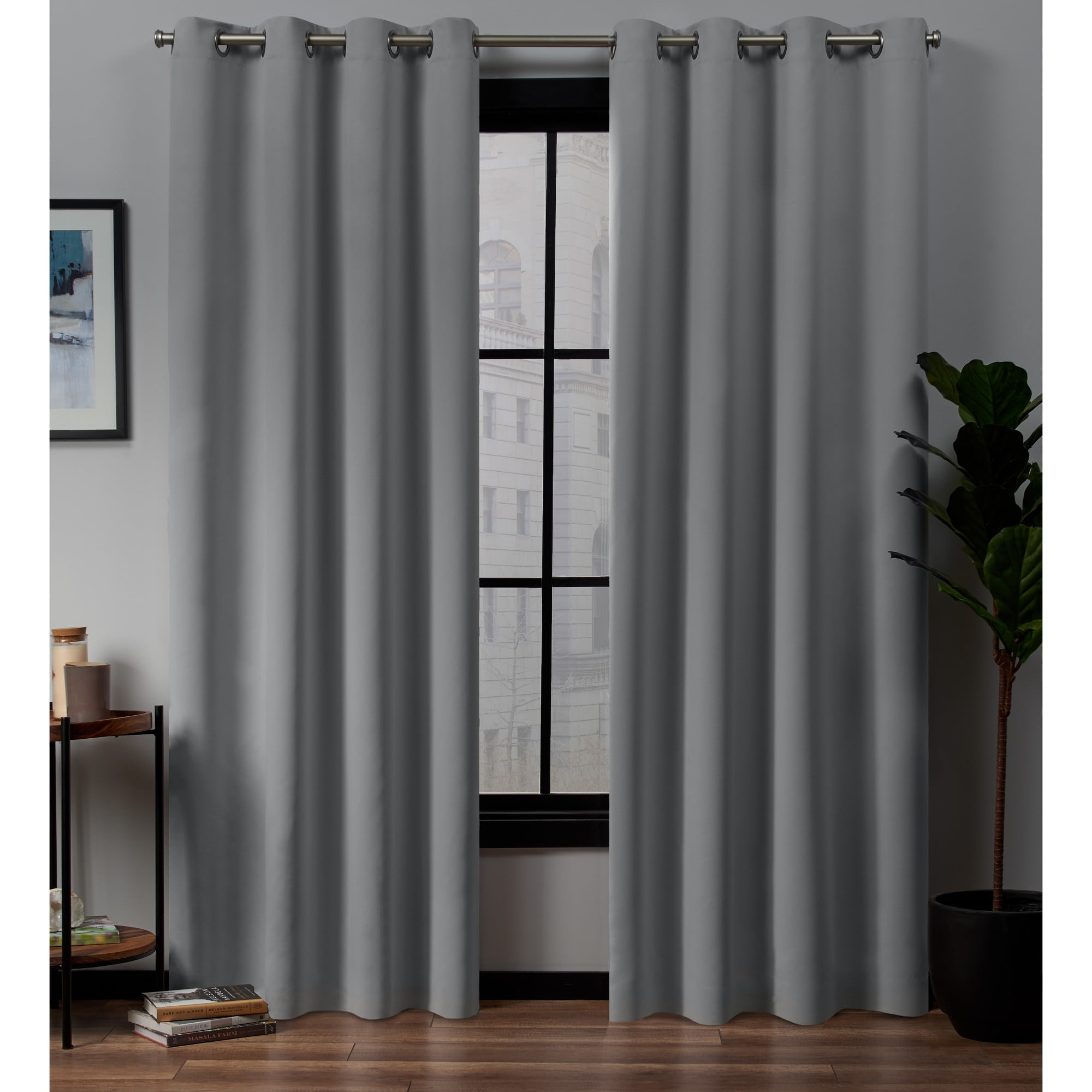 Exclusive Home Academy Total Blackout Grommet Top Curtain Panel Pair, 52"x96", Silver