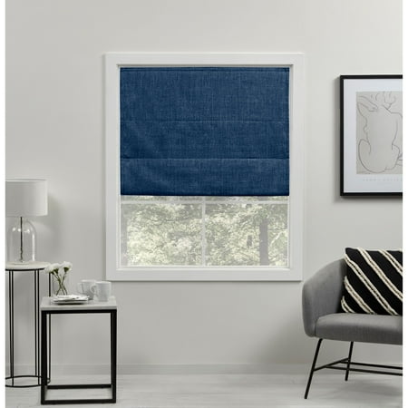 Exclusive Home Acadia 100% Blackout Roman Shade, 23"x64", Chambray Blue