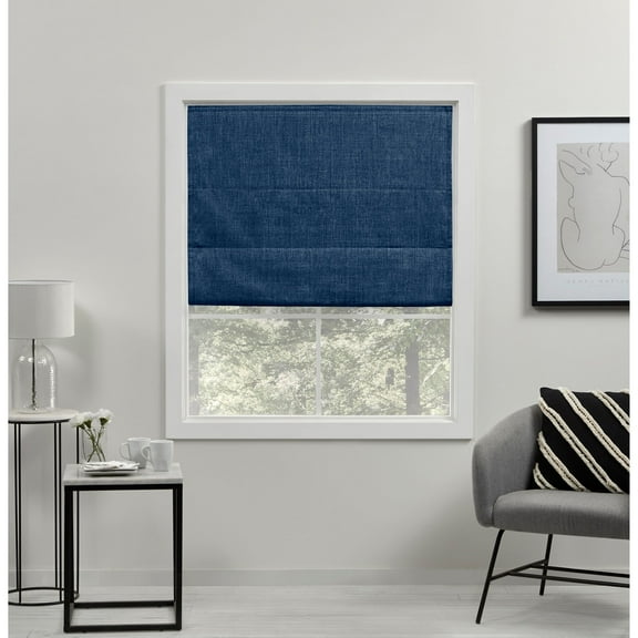Exclusive Home Acadia 100% Blackout Roman Shade, 23"x64", Chambray Blue