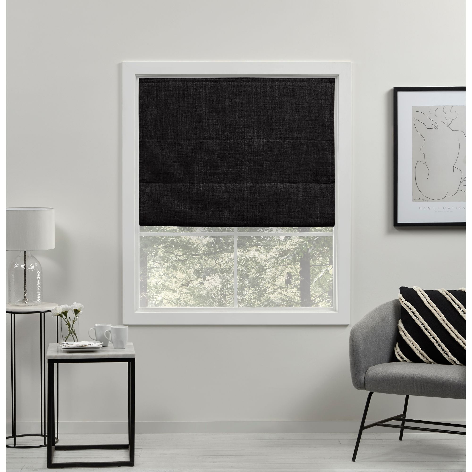 Exclusive Home Acadia 100% Blackout Roman Shade, 27"x64", Black