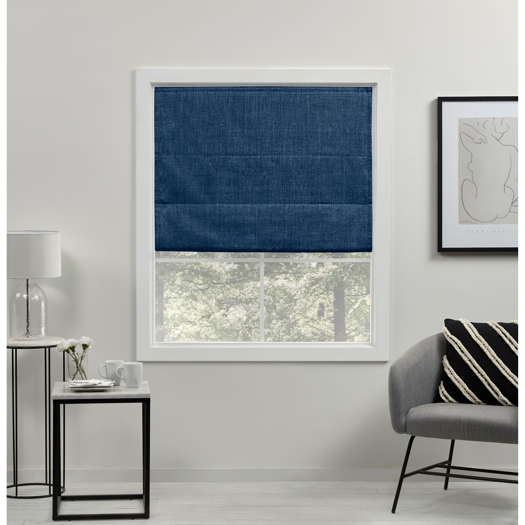 Exclusive Home Acadia 100% Blackout Roman Shade, 27"x64", Chambray Blue